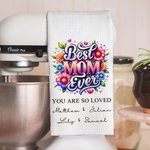 Toalla de Té de Algodón Absorbente Personalizada Best Mom Ever Flower Waffle con 1-6 Nombres Accesorios de Cocina Regalo de Cumpleaños Día de la Madre para la Abuela Mamá