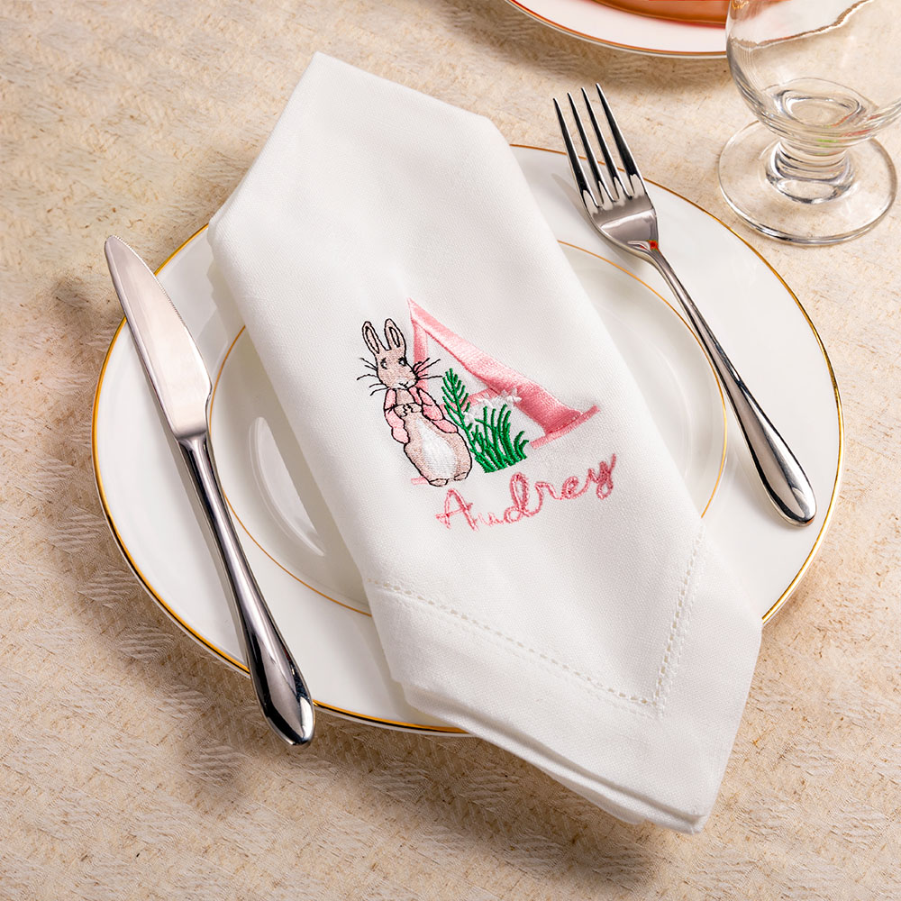 Personalised Peter Rabbit Linen Napkin with Embroidered Initial and ...