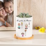 Pot de Plante en Céramique Personnalisé avec Noms et Personnages de Dessin Animé Fleur de Naissance Cadeau Anniversaire pour Maman et Grand-Mère