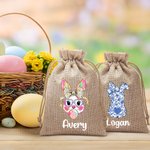 Personalized Camouflage Ink Oil Painting Bunny Drawstring Burlap Treat Bag with Name Easter Egg Hunt Holiday Party Favors Gift for Kids Family