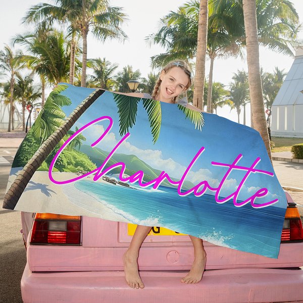 Gepersonaliseerd Tropisch Strand Palmboom Oversized Strandlaken met Naam Super Absorberend Zomer Vakantie Reis Essentieel Geschenk voor Vrouwen Mannen