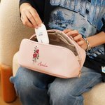 Personalisierte Aquarell Geburt Blume Name Leder breite Öffnung Make-up-Tasche mit Griff tragbare Accessoires Geburtstag Brautjungfer Geschenk für Frauen