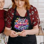 Personalized Faux Glitter Floral Best Mom Ever Waterproof Apron with 1-6 Names and Pockets Mother's Day Cooking Essential Gift for Mom Grandma