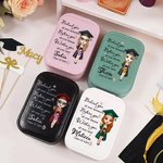 Personalized Cartoon Graduate Character PU Leather Jewelry Box with Name and LED Three-Color Adjustable Makeup Mirror Graduation Gift for Women