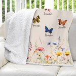 Personalized Grandma's Garden Birth Butterfly Soft Throw Blanket with Title and 1-10 Names Mother's Day Birthday Gift for Mom Grandma