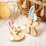 Personalized Bunny Ears and Tail Cute Initial Wooden Easter Basket Tag with Name Birthday Easter Party Children's Day Gift for Kids