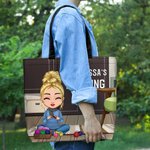 Personalisierte Vintage Cartoon Character Large Zippered Tote Bag mit Namen Muttertag Geburtstag Geschenk für Mama Oma Stricken Liebhaber