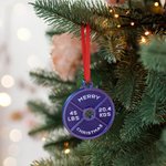 Personalizado Multicolor 3D Impreso Barbell Peso Plato Árbol de Navidad Ornamento con Texto Cumpleaños Navidad Regalo para los amantes del fitness de levantamiento de pesas