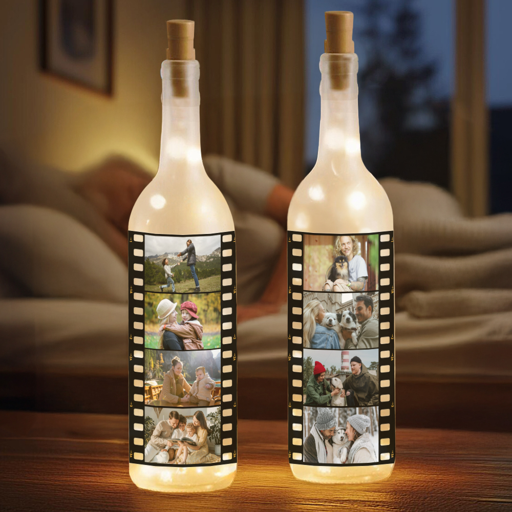 Rouleau de Film Personnalisé 4 Photos Veilleuse Bouteille de Vin Rouge Décoration Maison Fête des Mères Cadeau d'Anniversaire Pour Maman Grand-mère