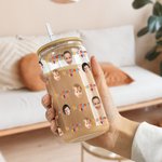 Personalized 1-5 Face Photo Best Mom Ever 20 oz Glass Cup with Lid and Straw Mother's Day Gift for Grandma Mom