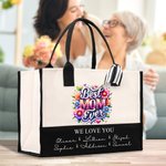 Bolsa de lona de gran capacidad con motivos florales personalizados de la mejor madre de todos los tiempos con 1-6 nombres Regalo de cumpleaños para el Día de la Madre para la abuela y la madre