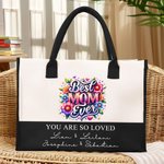 Bolsa de lona de gran capacidad con motivos florales personalizados de la mejor madre de todos los tiempos con 1-6 nombres Regalo de cumpleaños para el Día de la Madre para la abuela y la madre