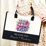 Bolsa de lona de gran capacidad con motivos florales personalizados de la mejor madre de todos los tiempos con 1-6 nombres Regalo de cumpleaños para el Día de la Madre para la abuela y la madre