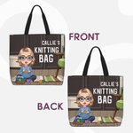 Personalisierte Vintage Cartoon Character Large Zippered Tote Bag mit Namen Muttertag Geburtstag Geschenk für Mama Oma Stricken Liebhaber