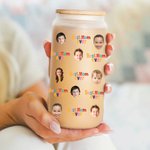 Personalized 1-5 Face Photo Best Mom Ever 20 oz Glass Cup with Lid and Straw Mother's Day Gift for Grandma Mom