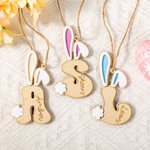 Personalized Bunny Ears and Tail Cute Initial Wooden Easter Basket Tag with Name Birthday Easter Party Children's Day Gift for Kids