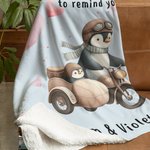 Personalized Cute Heart Penguin Mom and Kid Soft Throw Blanket with Name Birthday Mother's Day Anniversary Gift for Mom Grandma