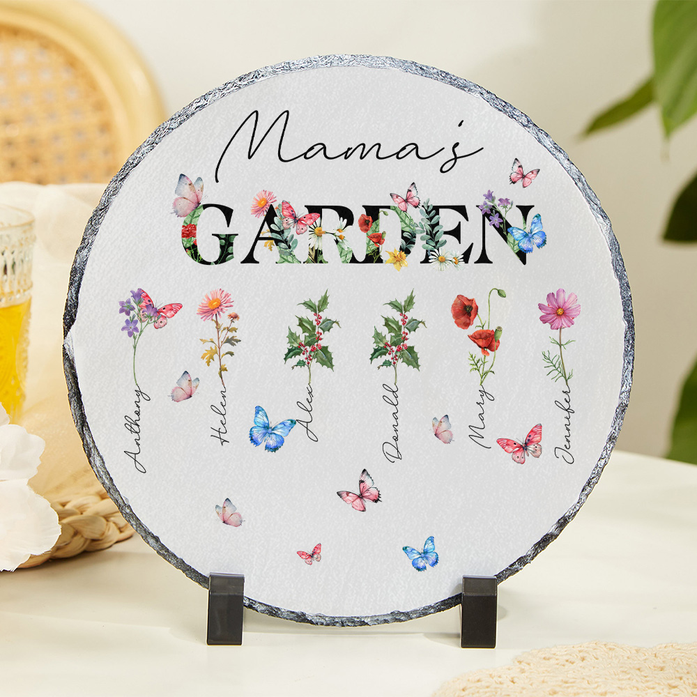 Personnalisé Mama's Garden 1-8 Birth Flowers Names Stone Slab Home Decor Mother's Day Birthday Gift for Mom Grandma