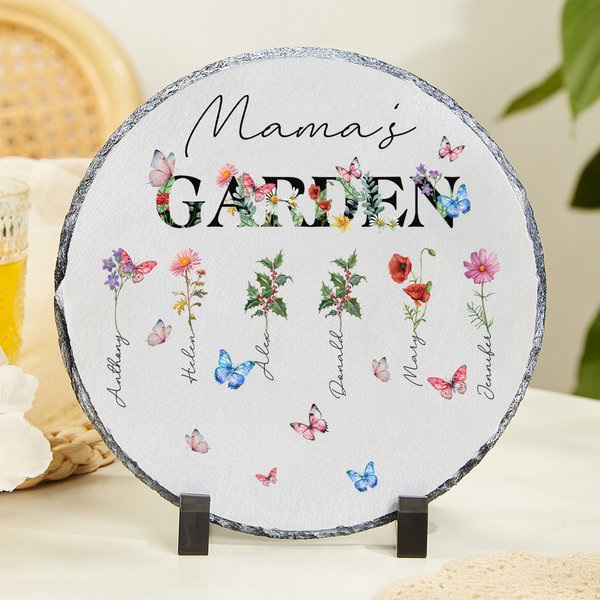 Personalised Mama's Garden 1-8 Birth Flowers Names Stone Slab Home Decor Mother's Day Birthday Gift for Mom Grandma