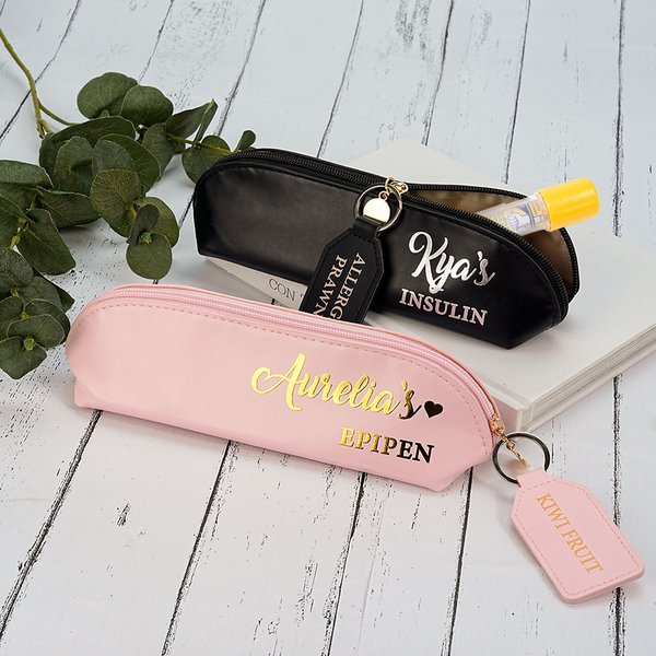 Personalised EpiPen Insulin Medical Case with Allergy Keychain Tag and Text Back to School Christmas Gift for Allergy Sufferers