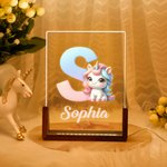 Luz de Noche LED Acrílica Personalizada Unicornio Fantasía con Nombre y Base de Madera Decoración de Guardería Regalo de Cumpleaños para Niños