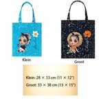 Gepersonaliseerde Witte Vlekken Cartoon Meisje Geboortebloem Herbruikbare Handtas met Naam Verjaardag Reizen Accessoires Cadeau voor Vrouwen