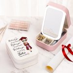 Personalized Cartoon Graduate Character PU Leather Jewelry Box with Name and LED Three-Color Adjustable Makeup Mirror Graduation Gift for Women