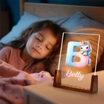 Luz de Noche LED Acrílica Personalizada Unicornio Fantasía con Nombre y Base de Madera Decoración de Guardería Regalo de Cumpleaños para Niños