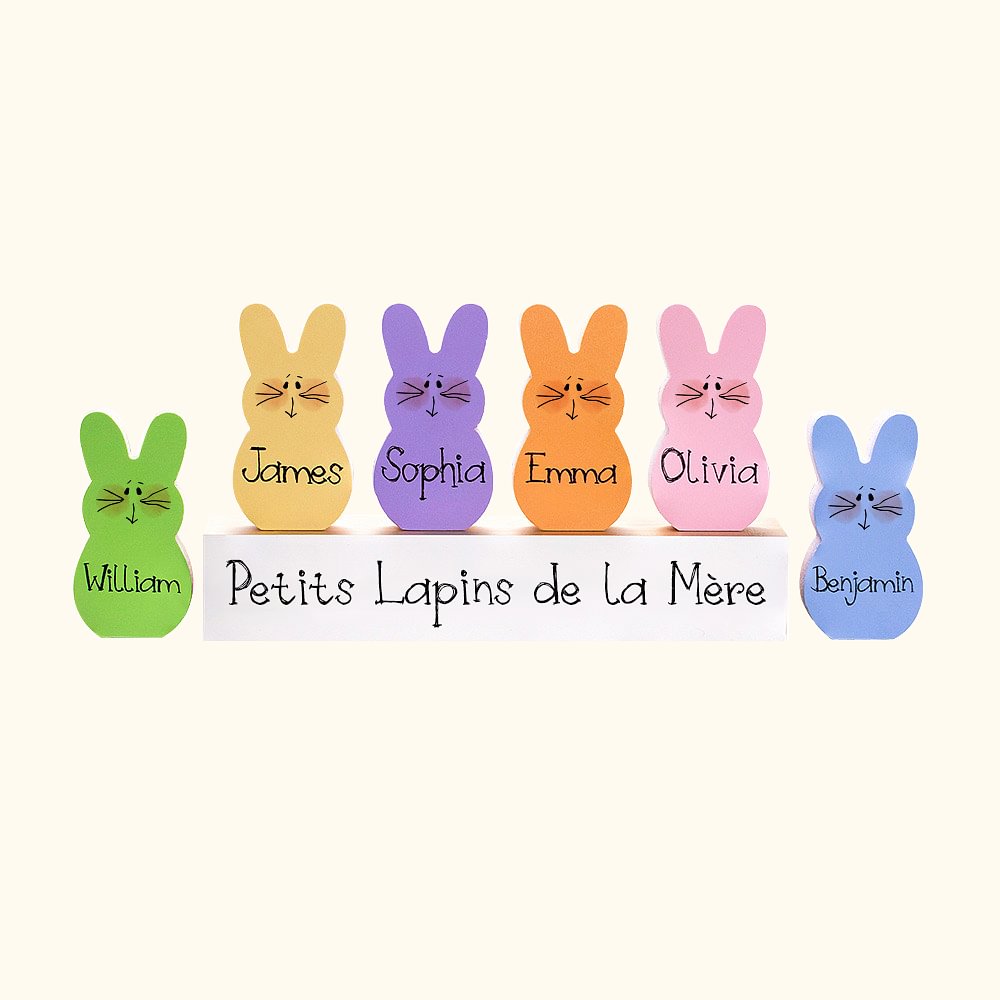 Set d'Ornements Lapins de Pâques Décoration sur Table Personnalisée avec Nom et Texte Imprimés sur 1-15 Lapins Cadeau Pâques pour Famille Enfant