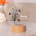 Personlig födelseblomma Akryl LED-nattlampa med träbas och namn Heminredning Födelsedag Mors dag Brudtärna Present till henne