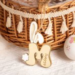 Personalized Bunny Ears and Tail Cute Initial Wooden Easter Basket Tag with Name Birthday Easter Party Children's Day Gift for Kids