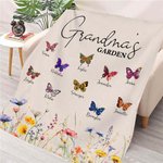 Personalized Grandma's Garden Birth Butterfly Soft Throw Blanket with Title and 1-10 Names Mother's Day Birthday Gift for Mom Grandma