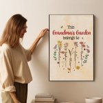 Personalized Heart Birth Flower Garden Family Poster Frameless Framed Painting with 1-12 Names Home Decor Birthday Mother's Day Gift for Mom Grandma