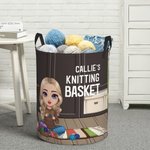 Personalized Cartoon Character Collapsible Waterproof Laundry Storage Basket with Name Mother's Day Birthday Gift for Mom Grandma Knitting Lovers