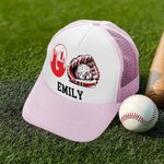 Personalized Baseball Softball Ice Cream Dripping Trucker Hat with Name and Adjustable Snapback Sport Travel Accessories Birthday Gift for Women Girls