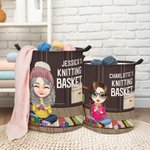 Personalized Cartoon Character Collapsible Waterproof Laundry Storage Basket with Name Mother's Day Birthday Gift for Mom Grandma Knitting Lovers