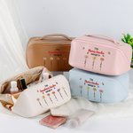 Personalized Birth Flower Garden Waterproof Leather Makeup Bag with Names Portable Travel Essential Birthday Mother's Day Gift for Her