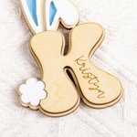 Personalized Bunny Ears and Tail Cute Initial Wooden Easter Basket Tag with Name Birthday Easter Party Children's Day Gift for Kids