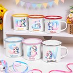 Personalized Fantasy Unicorn Gradient Initial 12 oz Colored Rim Enamel Mug with Name Birthday Children's Day Gift for Girls Boys