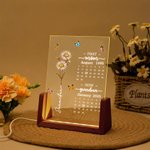 Gepersonaliseerde First Mom Now Grandma Geboorte Bloemen Kalender LED Nachtlampje met Houten Voet Home Decor Moederdag Cadeau voor Moeder Oma