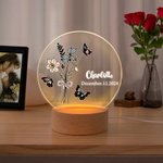 Personlig födelseblomma Akryl LED-nattlampa med träbas och namn Heminredning Födelsedag Mors dag Brudtärna Present till henne