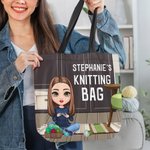 Personalisierte Vintage Cartoon Character Large Zippered Tote Bag mit Namen Muttertag Geburtstag Geschenk für Mama Oma Stricken Liebhaber