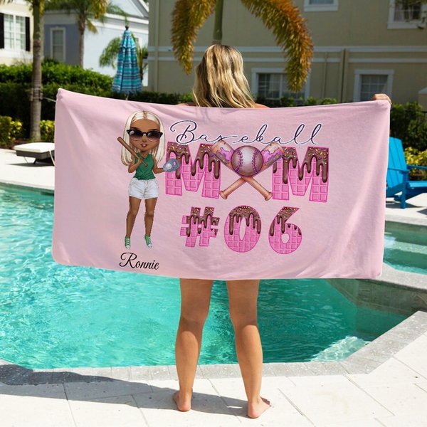 Personalised Ice Cream Dripping Baseball Mom Quick Dry Oversized Microfiber Beach Towel Holiday Travel Essential Birthday Gift for Baseball Lovers