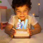 Luz de Noche LED Acrílica Personalizada Unicornio Fantasía con Nombre y Base de Madera Decoración de Guardería Regalo de Cumpleaños para Niños