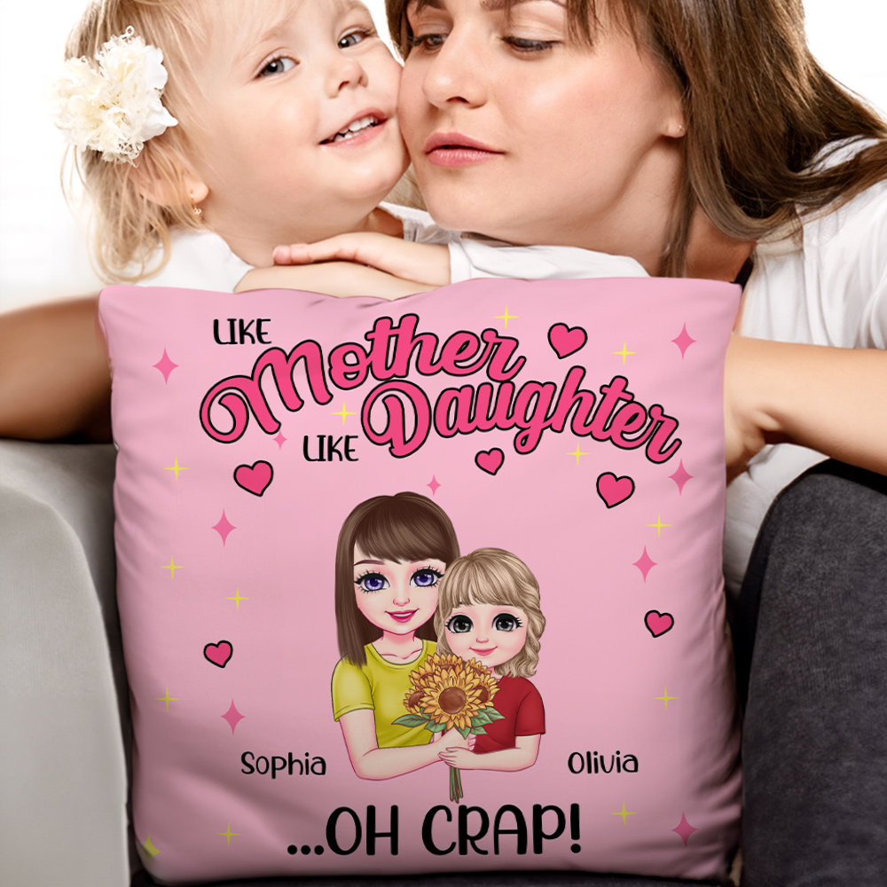 Taie d'oreiller personnalisée avec nom et titre pour la fête des mères et l'enfant tenant un bouquet Cadeau de décoration d'intérieur chaleureux pour maman