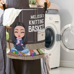 Personalized Cartoon Character Collapsible Waterproof Laundry Storage Basket with Name Mother's Day Birthday Gift for Mom Grandma Knitting Lovers