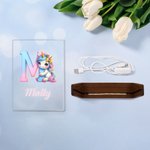 Luz de Noche LED Acrílica Personalizada Unicornio Fantasía con Nombre y Base de Madera Decoración de Guardería Regalo de Cumpleaños para Niños