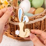 Personalized Bunny Ears and Tail Cute Initial Wooden Easter Basket Tag with Name Birthday Easter Party Children's Day Gift for Kids