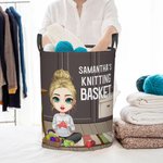 Personalized Cartoon Character Collapsible Waterproof Laundry Storage Basket with Name Mother's Day Birthday Gift for Mom Grandma Knitting Lovers