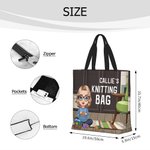 Personalisierte Vintage Cartoon Character Large Zippered Tote Bag mit Namen Muttertag Geburtstag Geschenk für Mama Oma Stricken Liebhaber